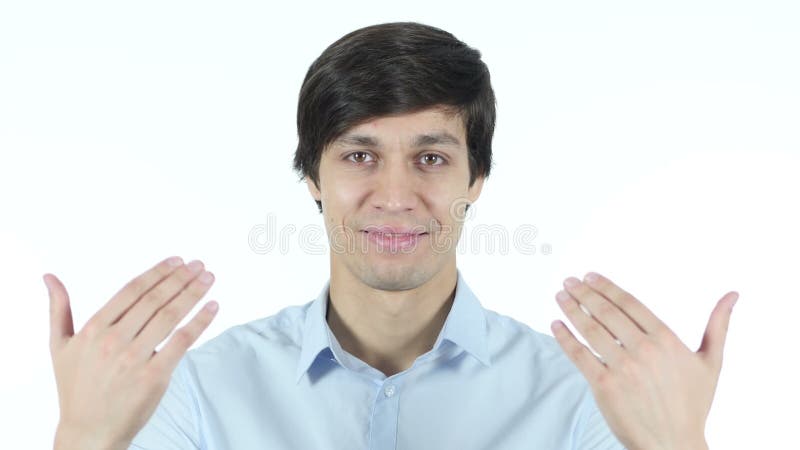 Gesto de la invitación por el hombre de negocios, invitando, retrato, jóvenes almacen de video