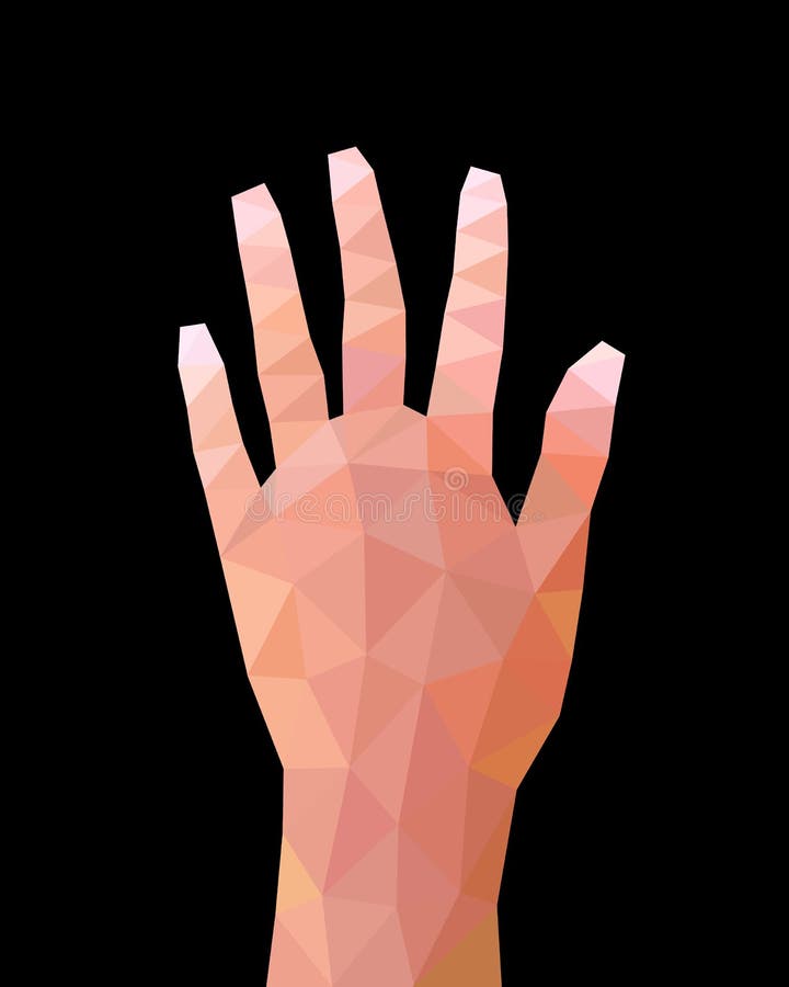 Gesto de mano polivinílico bajo geométrico, muestra de la mano del número cinco, ejemplo triangular abstracto del vector stock de ilustración Gesto de mano polivinílico bajo geométrico, muestra de la mano del número cinco, ejemplo triangular abstracto del vector stock de ilustración