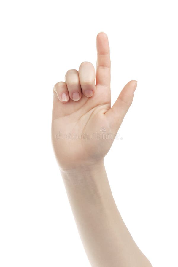 Gesto del touch screen della mano della giovane donna verso la macchina fotografica fotografie stock Gesto del touch screen della mano della giovane donna verso la macchina fotografica fotografie stock