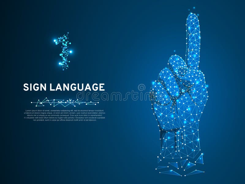 Gesto di numero uno di linguaggio dei segni, modello del minimo poligonale della mano umana poli Comunicazione sorda della gente illustrazione vettoriale Gesto di numero uno di linguaggio dei segni, modello del minimo poligonale della mano umana poli Comunicazione sorda della gente illustrazione vettoriale