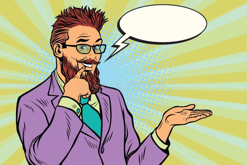 Gesto farpado de sorriso do promotor do moderno do homem de negócios ilustração royalty free Gesto farpado de sorriso do promotor do moderno do homem de negócios ilustração royalty free