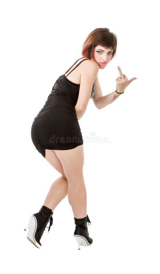 Gesto obsceno da mulher agressiva fotografia de stock royalty free Gesto obsceno da mulher agressiva fotografia de stock royalty free