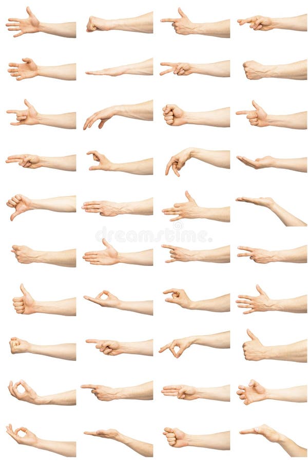Gestos de mano caucásicos masculinos múltiples aislados sobre el fondo blanco fotos de archivo Gestos de mano caucásicos masculinos múltiples aislados sobre el fondo blanco fotos de archivo
