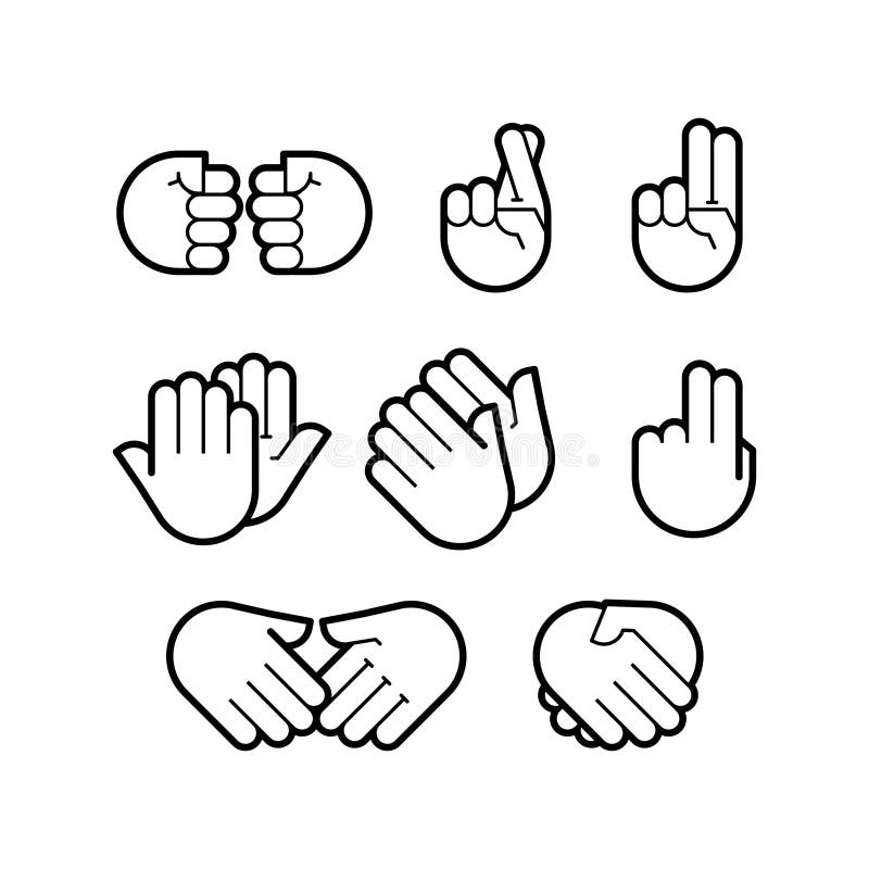 Gestos de mano Línea iconos fijados stock de ilustración Gestos de mano Línea iconos fijados stock de ilustración