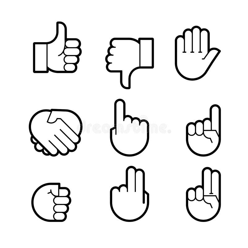 Gestos de mano Línea iconos fijados ilustración del vector Gestos de mano Línea iconos fijados ilustración del vector