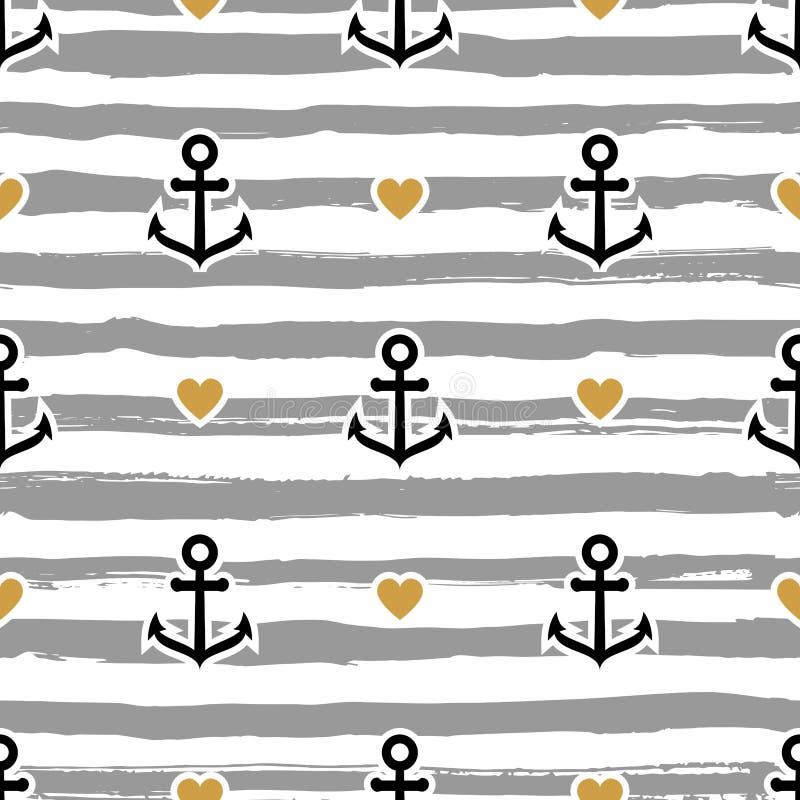 Gestreepte patroonmarine Ankers en harten stock illustratie Gestreepte patroonmarine Ankers en harten stock illustratie
