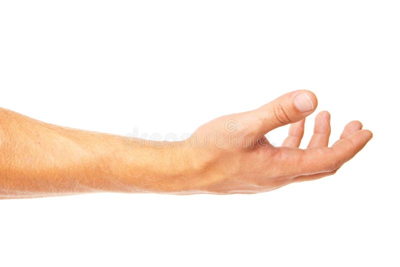Gestul de palmier deschis al unui bărbat izolat pe alb stock photo