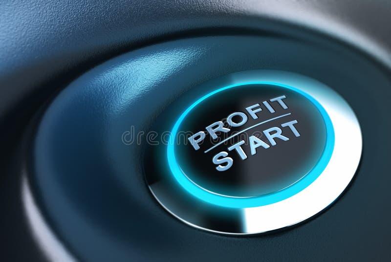 Profit button with blue light. 3D render over blue and black background suitable for capital management solution concept. Profit button with blue light. 3D render over blue and black background suitable for capital management solution concept.