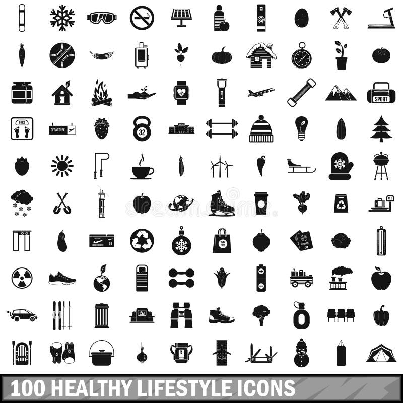 100 healthy lifestyle icons set in simple style for any design vector illustration. 100 healthy lifestyle icons set in simple style for any design vector illustration