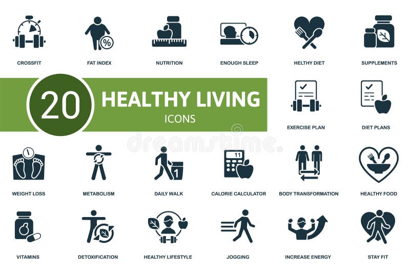 Healthy Lifestyle icon set. Collection contain weight loss, healthy diet, healthy food, calorie calculator and over icons. Healthy Lifestyle elements set. Healthy Lifestyle icon set. Collection contain weight loss, healthy diet, healthy food, calorie calculator and over icons. Healthy Lifestyle elements set