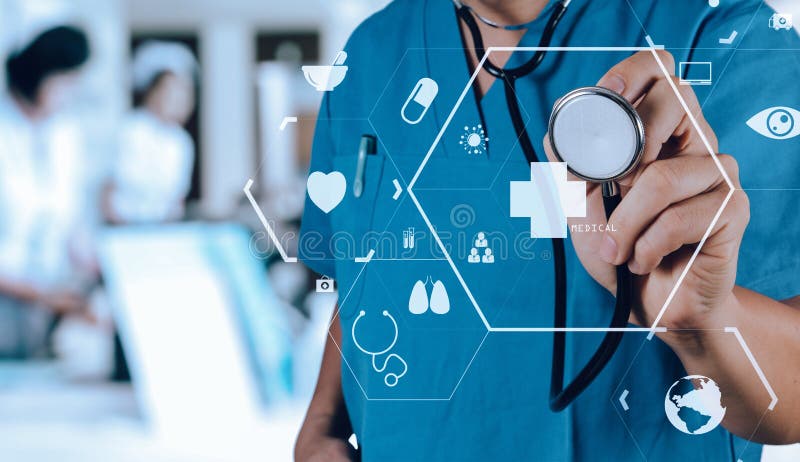 Gesundheitswesen- und Medizinkonzept intelligenter Arztarbeitsesprit stockbild Gesundheitswesen- und Medizinkonzept intelligenter Arztarbeitsesprit stockbild