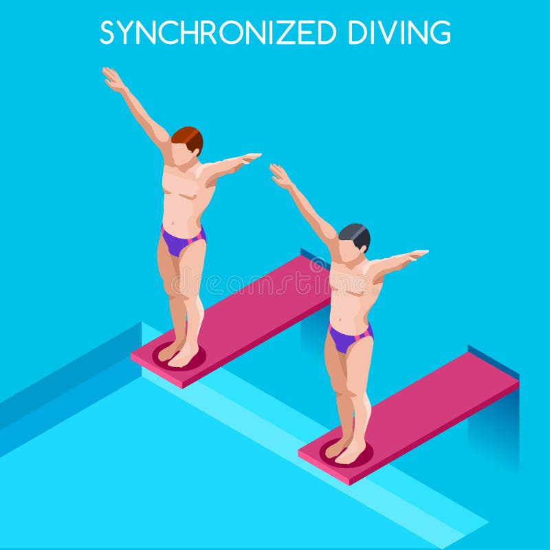 Gesynchroniseerde het Duiken het Pictogramreeks van de Zomerspelen 3D Isometrische Duiker Sporting Competition Race royalty-vrije illustratie Gesynchroniseerde het Duiken het Pictogramreeks van de Zomerspelen 3D Isometrische Duiker Sporting Competition Race royalty-vrije illustratie
