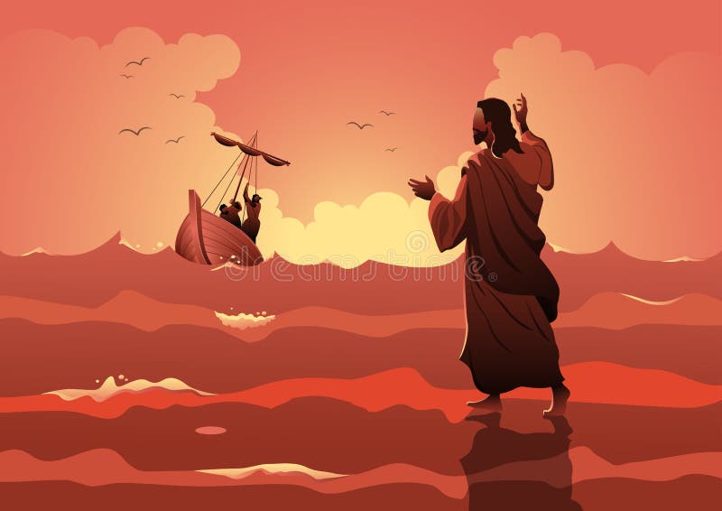 An illustration of Jesus Christ walking on water. Biblical Series. An illustration of Jesus Christ walking on water. Biblical Series