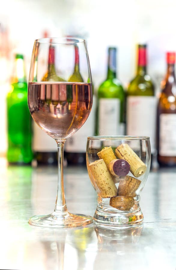 Get Drunk with Rose Wine, Soft Drink in Glass with Cork Stock Image