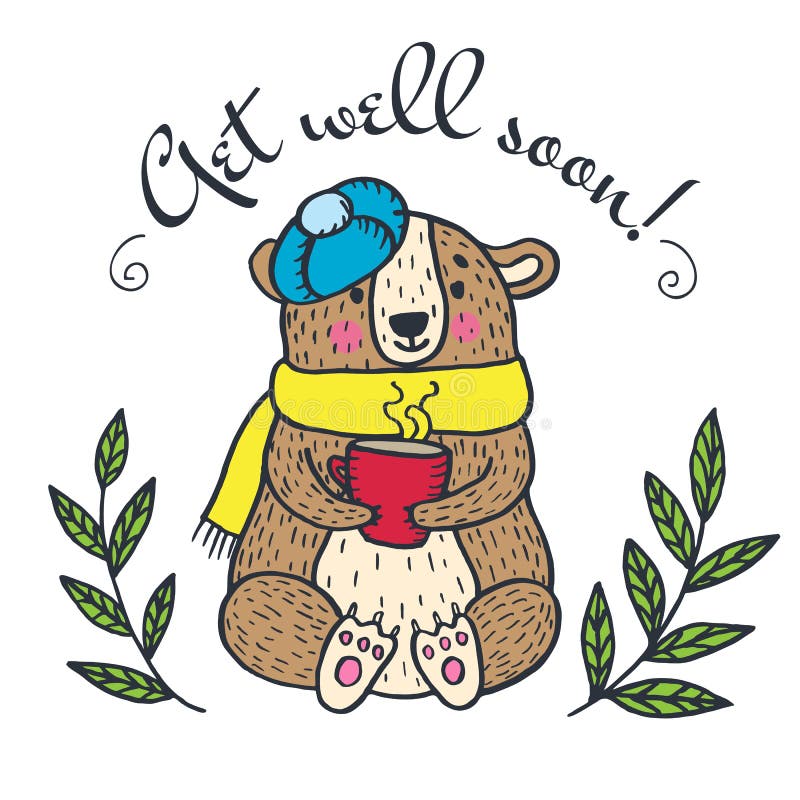 Get Well Soon Card with Teddy Bear Stock Illustration - Illustration of  card, element: 79083043