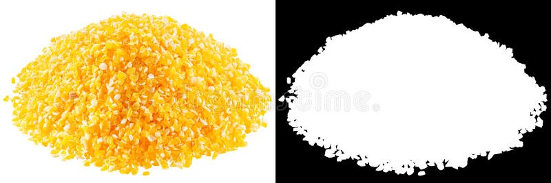 Pile of cornmeal, a coarse ground dried maize seeds, isolated. Pile of cornmeal, a coarse ground dried maize seeds, isolated