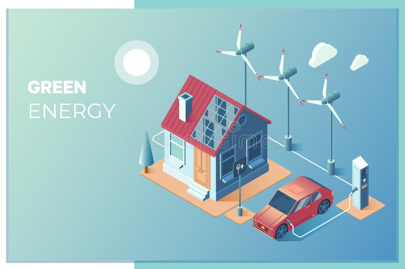 Getriebe der Solar- und Windenergie für Gebrauch zu Hause Sonnenkollektoren und Windkraftanlagen ziehen das intelligente Haupt- u lizenzfreie abbildung Getriebe der Solar- und Windenergie für Gebrauch zu Hause Sonnenkollektoren und Windkraftanlagen ziehen das intelligente Haupt- u lizenzfreie abbildung