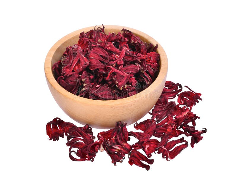 Getrocknetes Hibiscus sabdariffa oder roselle trägt in der hölzernen Schüssel Früchte