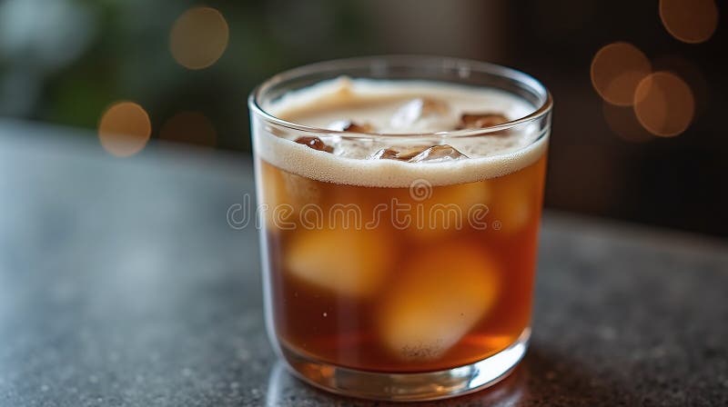 Getränkedosen mit schäumendem Kopf und Eiswürfeln in Glas. generative Hilfe