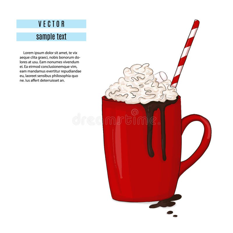 Getränkillustration der heißen Schokolade Rote Schale des Frühstücks mit Kakao und Eibisch drucken Gemütlicher Becher des süßen W vektor abbildung Getränkillustration der heißen Schokolade Rote Schale des Frühstücks mit Kakao und Eibisch drucken Gemütlicher Becher des süßen W vektor abbildung