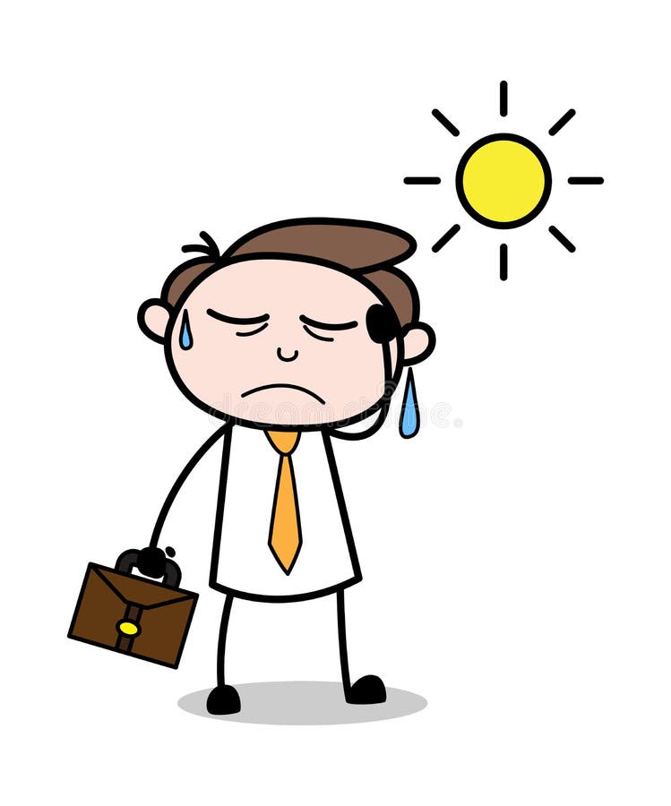 Getting Tired in Summer - Office Businessman Employee Cartoon Vector Illustration stock illustration