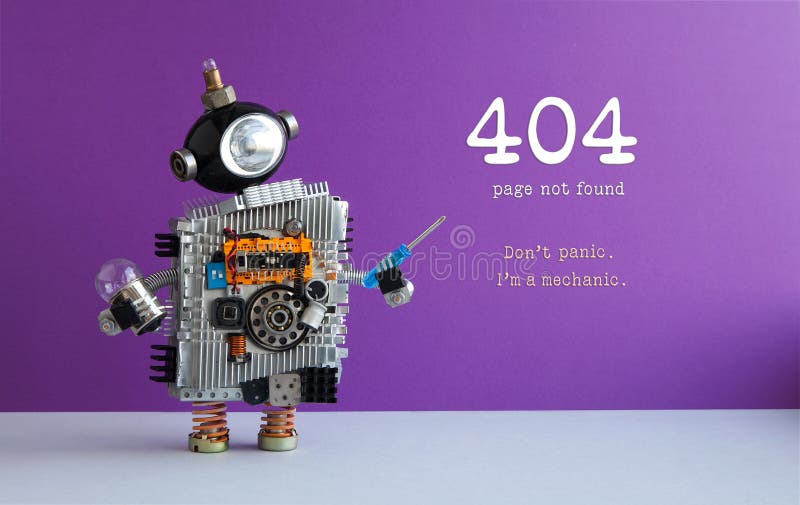 gevonden niet van de 404 foutenpagina concept Trek paniek I ` m van ` t een aan werktuigkundige Stuk speelgoed robot met schroeve stock fotografie gevonden niet van de 404 foutenpagina concept Trek paniek I ` m van ` t een aan werktuigkundige Stuk speelgoed robot met schroeve stock fotografie