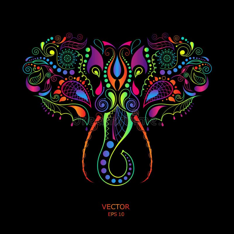 Gevormd gekleurd hoofd van de olifant Afrikaans/Indisch/totem/tatoegeringsontwerp Het kan voor ontwerp van een t-shirt worden geb royalty-vrije illustratie Gevormd gekleurd hoofd van de olifant Afrikaans/Indisch/totem/tatoegeringsontwerp Het kan voor ontwerp van een t-shirt worden geb royalty-vrije illustratie