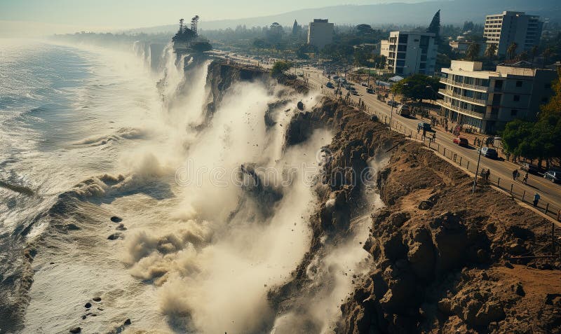 Gewaltiger Wasserfall, der über die Klippe strömt. Eine Klippe, die mit einem großen Wasservolumen gespült wird, wodurch ein mächtiger Wasserfall entsteht, der nach unten abgleitet.