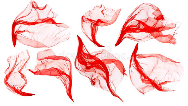 Gewebe-Stoff, der auf Wind, fliegende durchbrennende rote Seide, weiß fließt