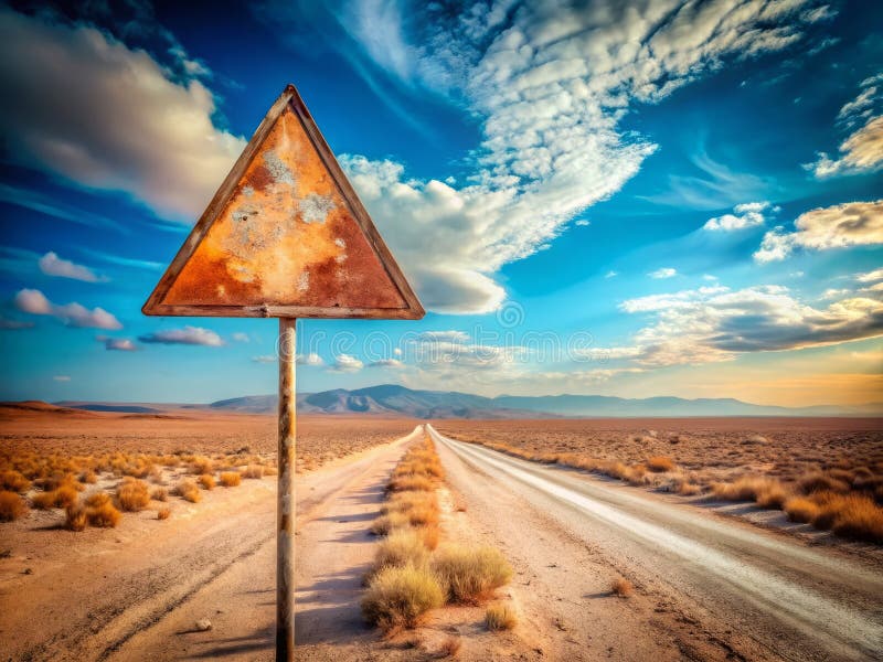 Gewittertes Retro Road Schild in Wüstenlandschaft Ein Vintage Highway Marker für Grafik Design Inspiration lizenzfreie abbildung