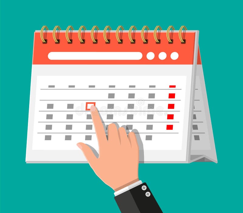 Gewundener Papierwandkalender und Hand stock abbildung Gewundener Papierwandkalender und Hand stock abbildung