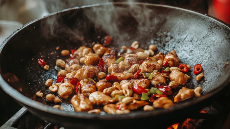 Gewürzter Hühnerster mit Erdnüssen und Paprika zubereiten stock abbildung