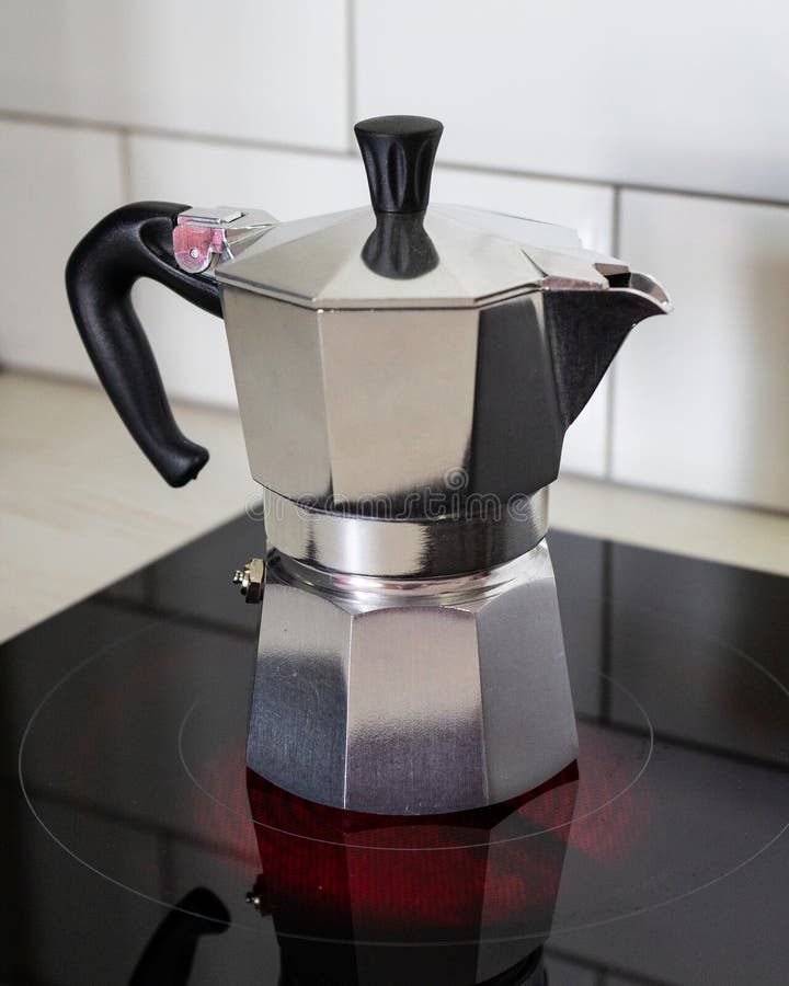 Geyser Coffee Maker. Making Coffee Set on the White Table Top View