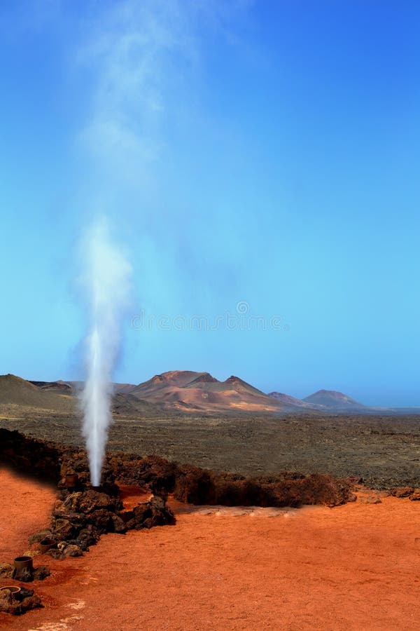 Geyser of steam in Timanfaya National Park Lanzarote at Canary Islands. Warm steam stock images, royalty-free photos and pictures