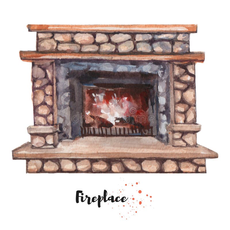 Gezeichnete Illustration Des Aquarells Hand Des Kamins Rasterdesign E
