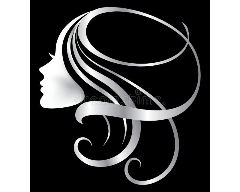 Gezicht van het pictogram het zilveren vrouwen van het haarembleem