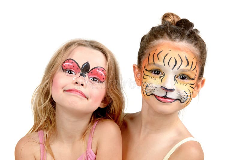 Gezichts het schilderen, tijger en lieveheersbeestje stock afbeelding Gezichts het schilderen, tijger en lieveheersbeestje stock afbeelding