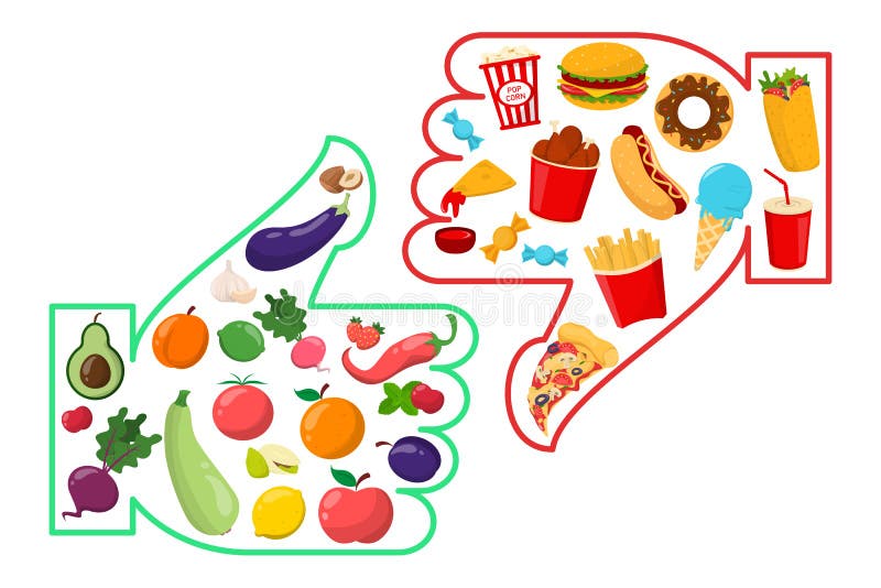 Gezond vs junk food geïsoleerd. ongezonde levensstijl