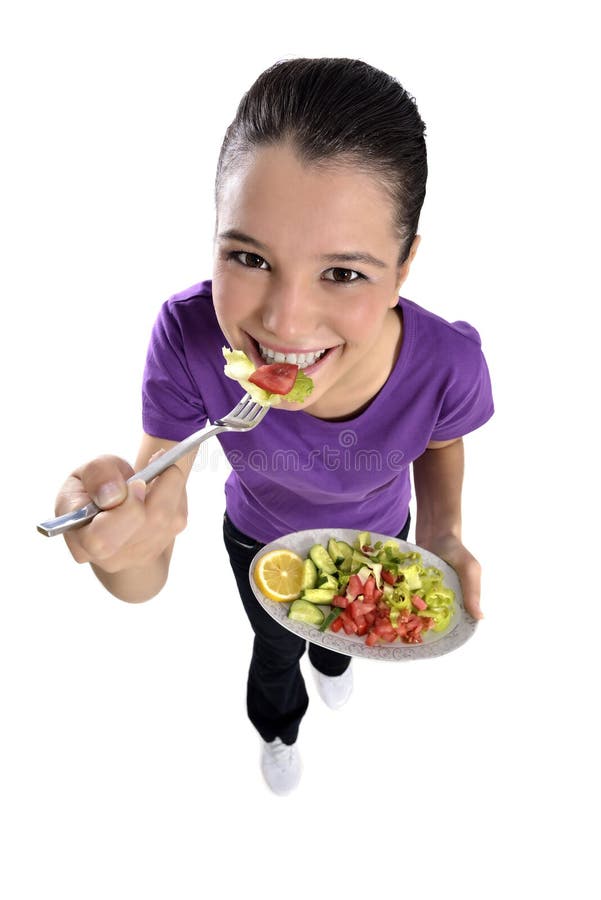 Gezonde vrouw die salade eten stock foto's Gezonde vrouw die salade eten stock foto's