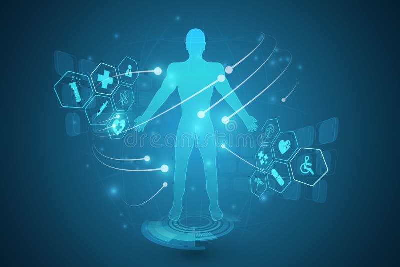 Gezondheidszorg van het het hologram toekomstige systeem van de Hudinterface de virtuele innovat stock illustratie Gezondheidszorg van het het hologram toekomstige systeem van de Hudinterface de virtuele innovat stock illustratie
