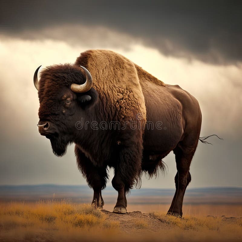 Geïllustreerde afbeelding van een bizon in een veld royalty-vrije illustratie