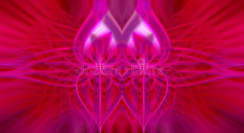 Beautiful abstract intertwined 3d fibers forming an ornament made of various symmetrical shapes. Pink, purple, and red colors. Illustration. Beautiful abstract intertwined 3d fibers forming an ornament made of various symmetrical shapes. Pink, purple, and red colors. Illustration