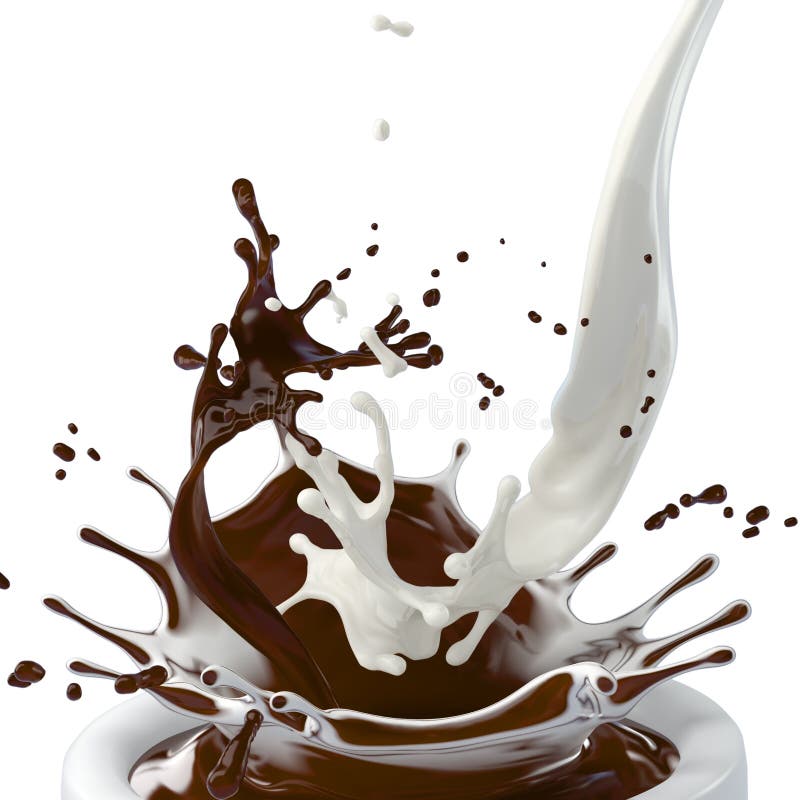 Chocolade- en melkspatten geïsoleerd vector illustratie