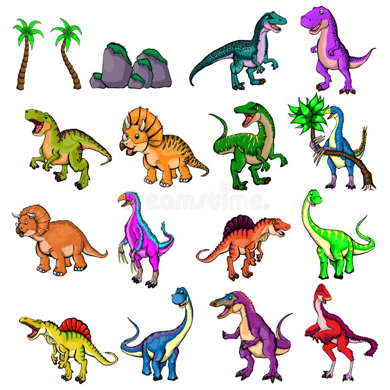 Geïsoleerde illustratie van een reeks dinosaurussen royalty-vrije illustratie Geïsoleerde illustratie van een reeks dinosaurussen royalty-vrije illustratie