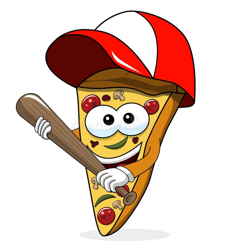 Geïsoleerde knuppel van het het beeldverhaal de grappige honkbal van de pizzaplak stock illustratie Geïsoleerde knuppel van het het beeldverhaal de grappige honkbal van de pizzaplak stock illustratie