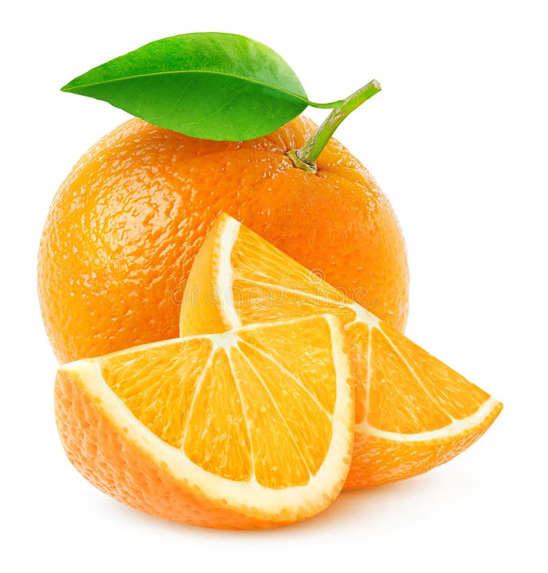 Geïsoleerde oranje fruit en plakken