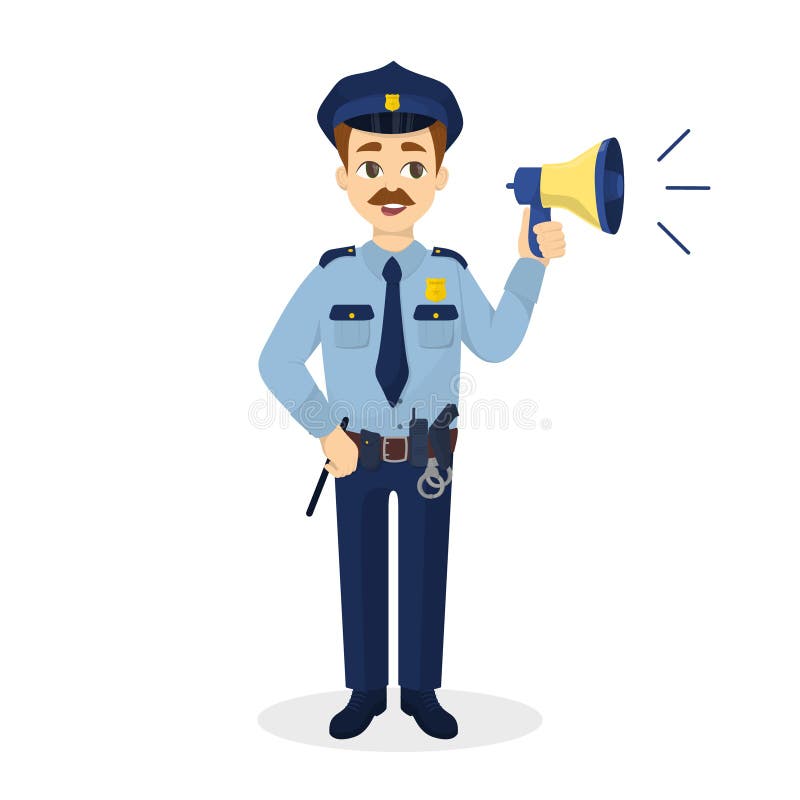 Geïsoleerde politieagent met megafoon vector illustratie Geïsoleerde politieagent met megafoon vector illustratie