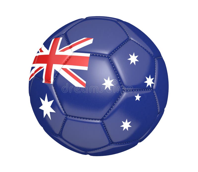 Geïsoleerde voetbalbal, of voetbal, met de vlag van het land van Australië, het 3D teruggeven royalty-vrije illustratie Geïsoleerde voetbalbal, of voetbal, met de vlag van het land van Australië, het 3D teruggeven royalty-vrije illustratie