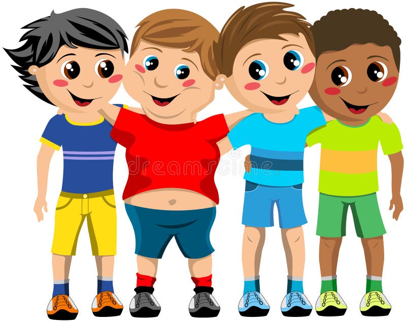 Group of happy multiculture kids or children standing and hugging isolated on white background. Group of happy multiculture kids or children standing and hugging isolated on white background