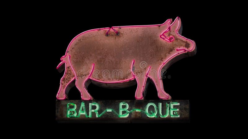 Geïsoleerde zweepslagen van Neon BBQ Pig